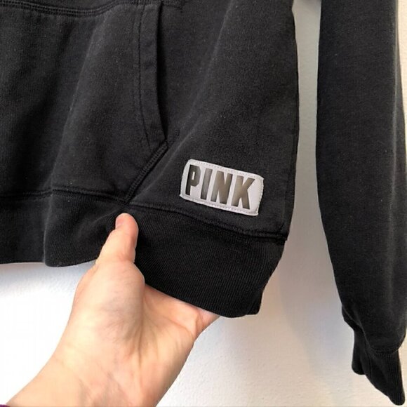 PINK VS VICTORIA'S SECRET Black White Gray Colorblock 1/4 Zip Logo Sweatshirt XS - Picture 5 of 6